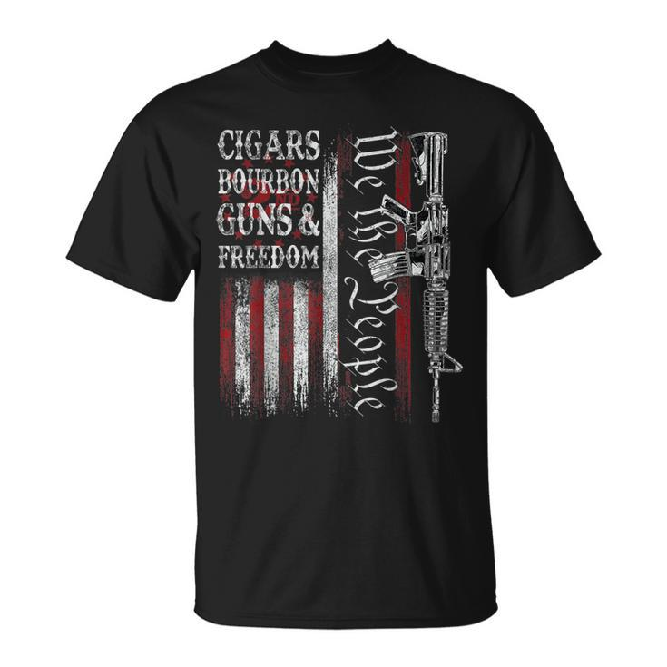 Dad Grandpa Veteran Us Flag Cigars Bourbon Guns Freedom  Unisex T-Shirt