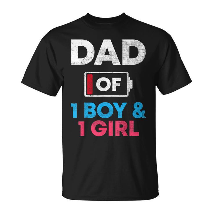 Dad Of 1 Boy And 1 Girl Battery Low Daddy Fathers Day Gift  Unisex T-Shirt