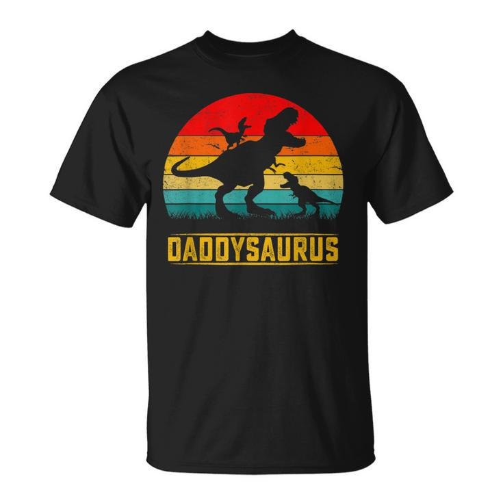 Daddy Dinosaur Daddysaurus 2 Two Kids Funny Fathers Day Dad  Unisex T-Shirt