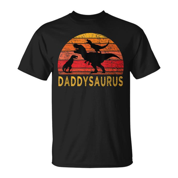 Daddy Dinosaur Daddysaurus 2 Two Kids Gift For Dad Husband  Unisex T-Shirt