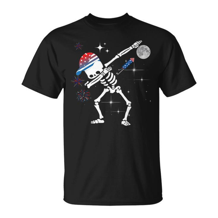 Dancing Dabbing Skeleton 4Th Of July American Flag Skellies  Dancing Funny Gifts Unisex T-Shirt