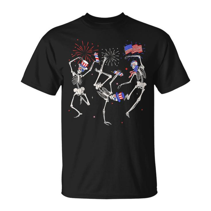 Dancing Skeleton  4Th Of July American Flag Halloween  Dancing Funny Gifts Unisex T-Shirt