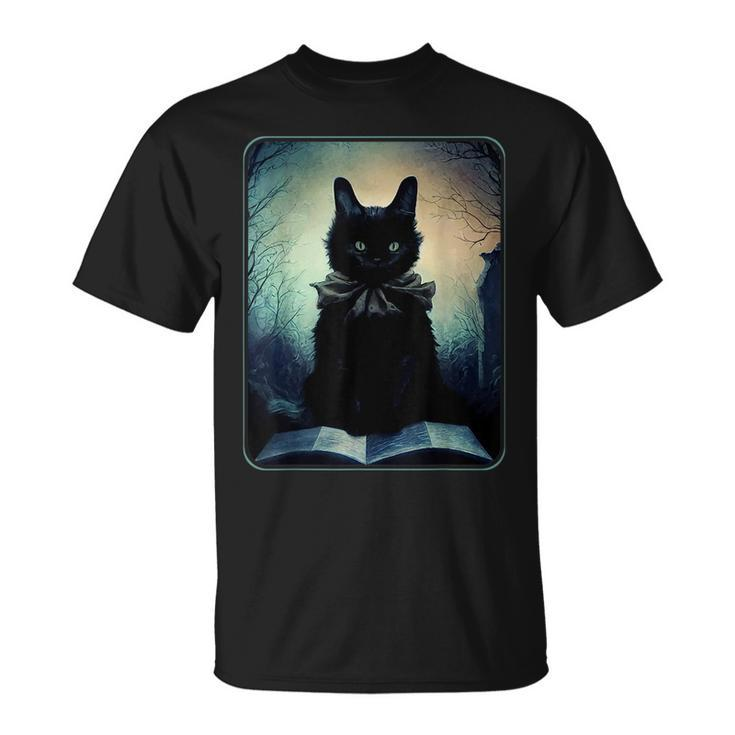 Dark Art Black Cat And Her Magic Book Magic Funny Gifts Unisex T-Shirt