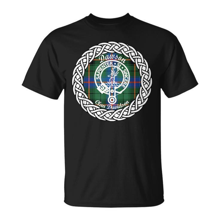 Dawson Surname Last Name Scottish Clan Tartan Badge Crest Funny Last Name Designs Funny Gifts Unisex T-Shirt
