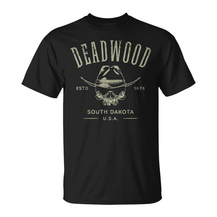 Deadwood South Dakota Usa Distressed Skull Souvenir T-shirt