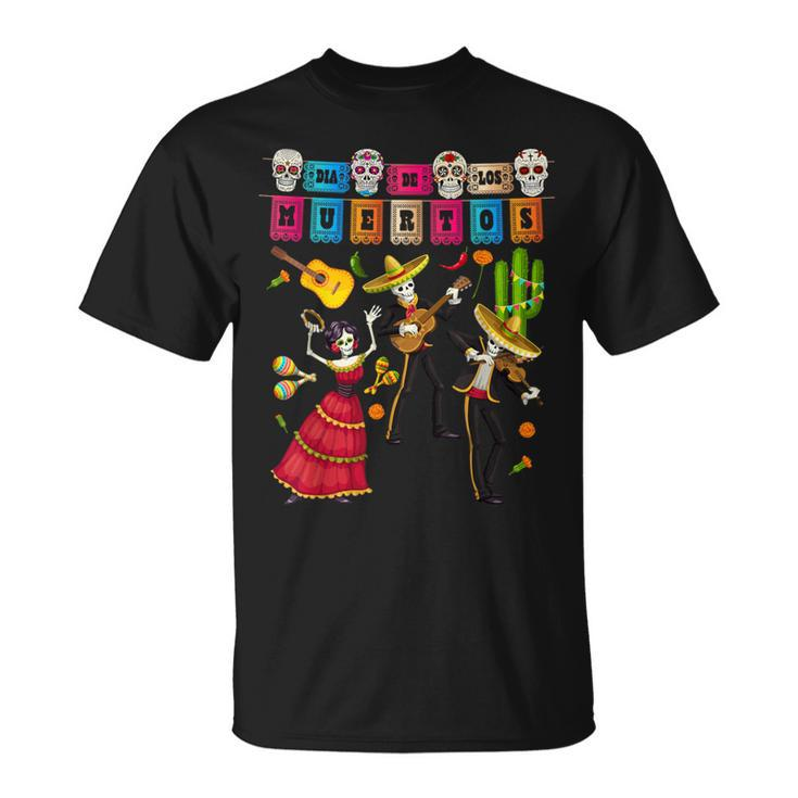 Dia De Los Muertos Figures Mexican Papel Picado Banner T-Shirt