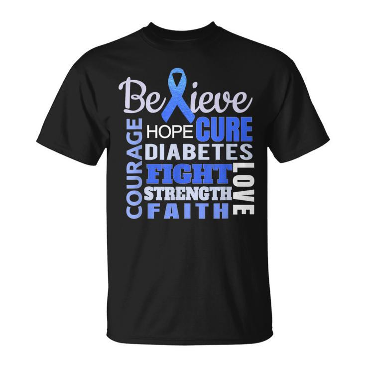 Diabetes Awareness T Blue Ribbon Diabetes Word T-Shirt