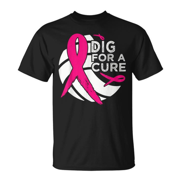 Dig For A Cure Breast Cancer Awareness Volleyball Pink T-Shirt