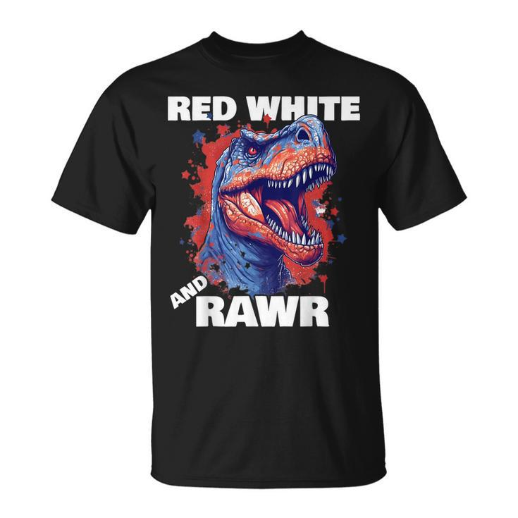 Dinosaur Red White Rawr American Flag 4Th Of July T Rex Boy  Unisex T-Shirt