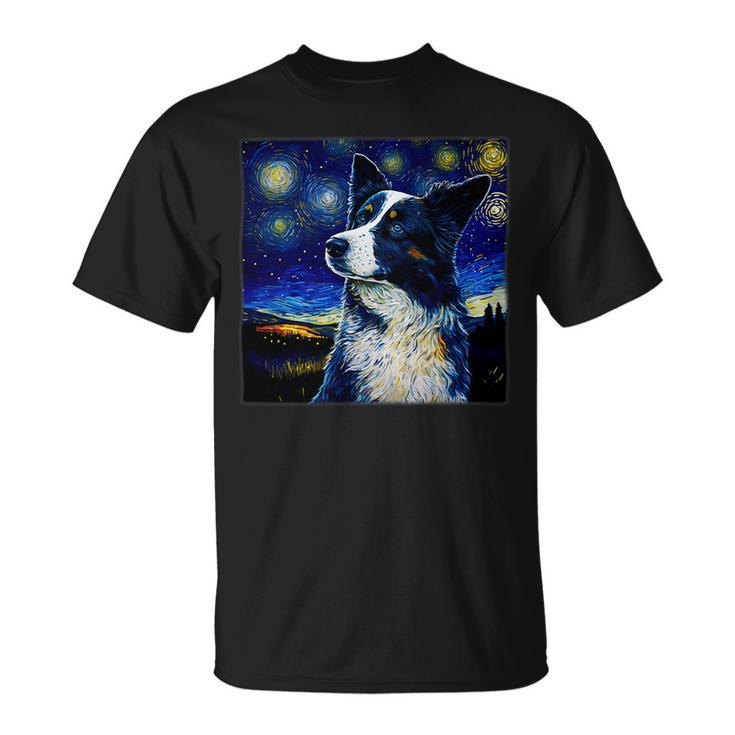 Dog Border Collie Surrealism Starry Night Border Collie Dog 1 Unisex T-Shirt