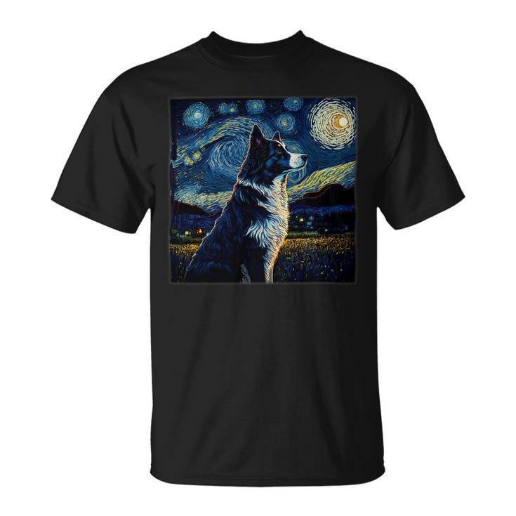 Dog Border Collie Surrealism Starry Night Border Collie Dog Unisex T-Shirt