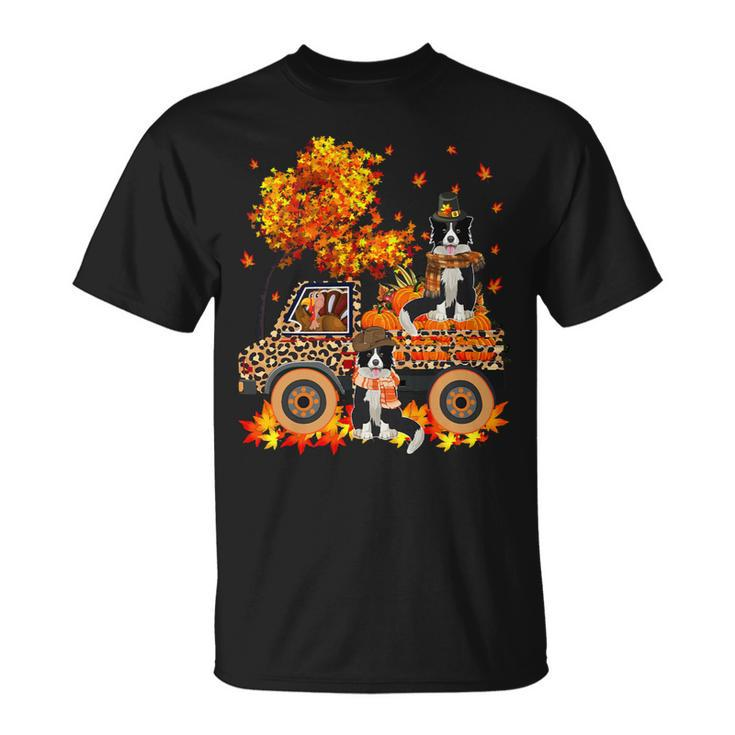 Dog Border Collie Thanksgiving Turkey Carrying Border Collies Truck Pumpkins Unisex T-Shirt