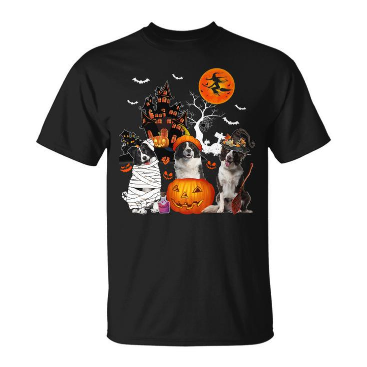 Dog Border Collie Three Border Collies Halloween Mummy Scary Witch Lover Owner Unisex T-Shirt