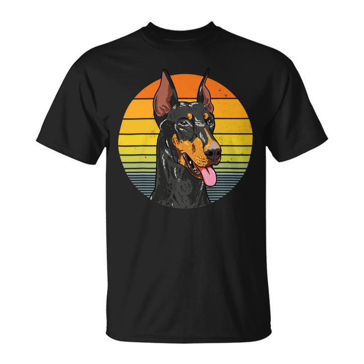 Dog Doberman Friendly Face Doberman Pinscher Retro Vintage Sunset Unisex T-Shirt