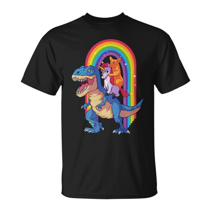 Dog Lovers Magical  Corgi And Unicorn Riding A Dinosaur   Unisex T-Shirt