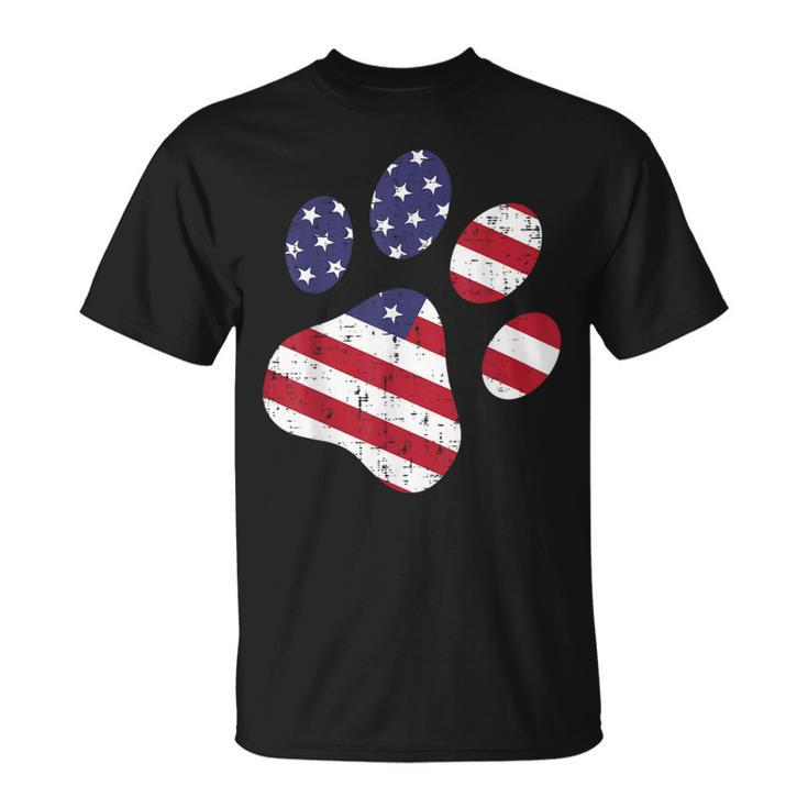Dog Paw Print American Flag Usa Cute 4Th Of July Fourth Dogs Unisex T-Shirt