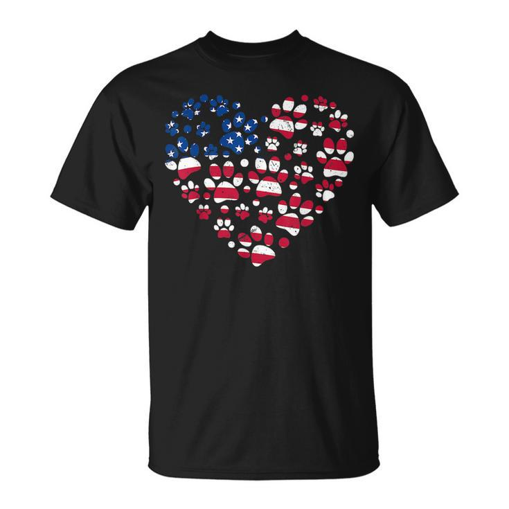 Dog Paw Prints Heart Us American Flag 4Th Of July Patriotic  Unisex T-Shirt