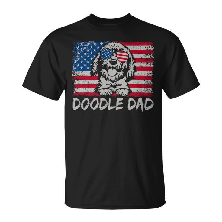Doodle Dad American Flag Joke Fathers Day Goldendoodle Dad Unisex T-Shirt