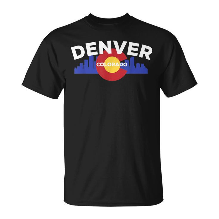 Downtown Denver Colorado Flag Skyline T-Shirt