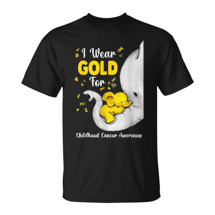 Elephant I Wear Gold Ribbon For Childhood Cancer Awareness T-Shirt