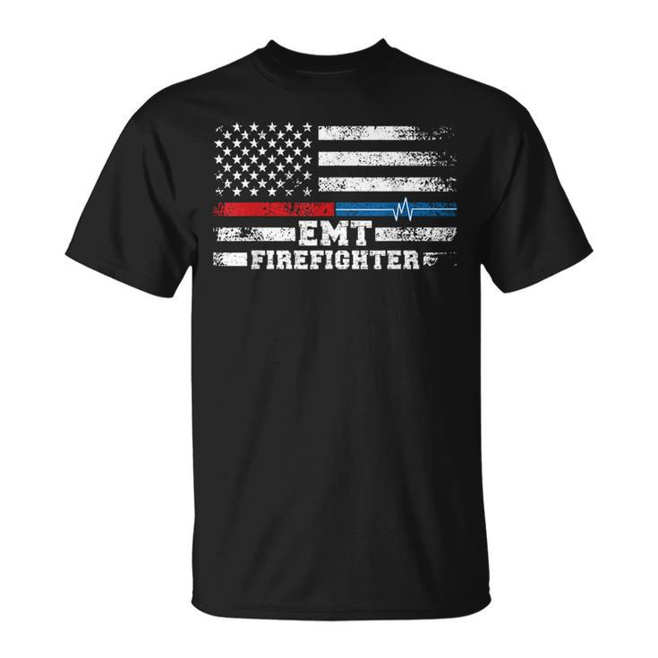 Emt Firefighter American Flag Proud Firefighter Emt  Unisex T-Shirt