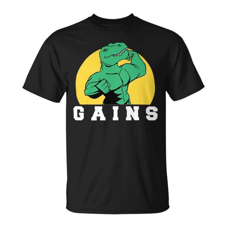 Exercise Motivation Trex Gains Gym Funny Dinosaur 2 Unisex T-Shirt
