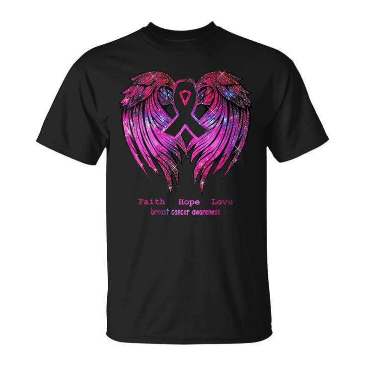 Faith Hope Love Wings Breast Cancer Awareness Back T-Shirt