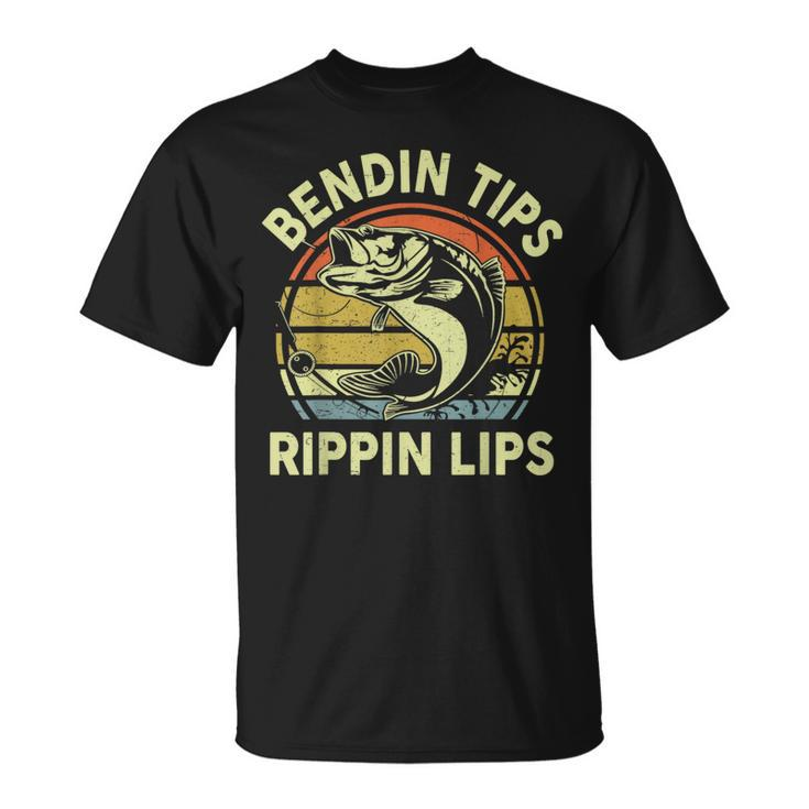Fathers Day Dad Bendin Tips Rippin Lips Funny Papa Fishing  Unisex T-Shirt