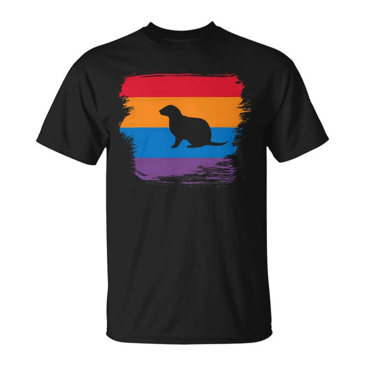 Ferret Shadow Silhouette With Colorful Flag Unisex T-Shirt