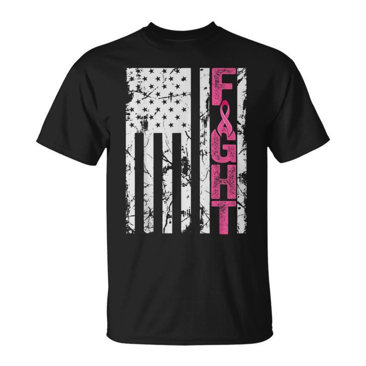 Fight Breast Survivor American Flag Breast Cancer Awareness T-Shirt