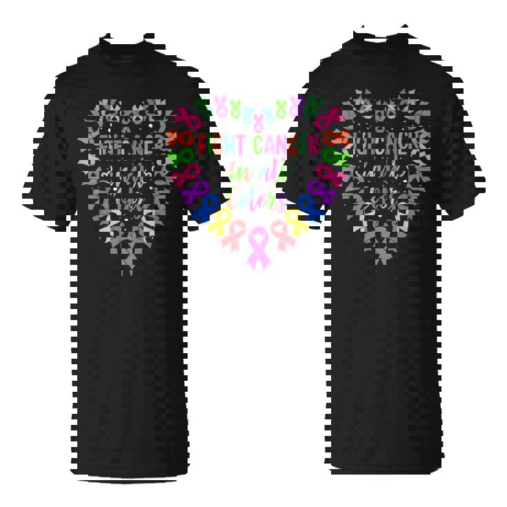 Fight Cancer In All Color Heart Breast Cancer Awareness T-Shirt