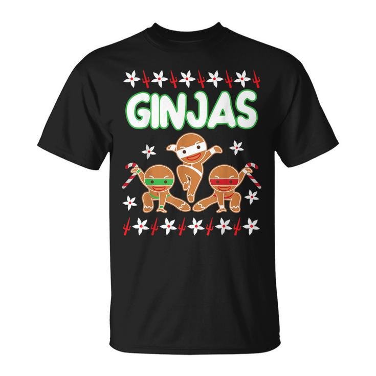Fighting Ginjas Gingerbread Man Ugly Christmas Sweater T-Shirt
