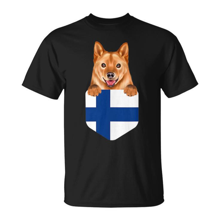 Finland Flag Finnish Spitz Dog In Pocket T-Shirt