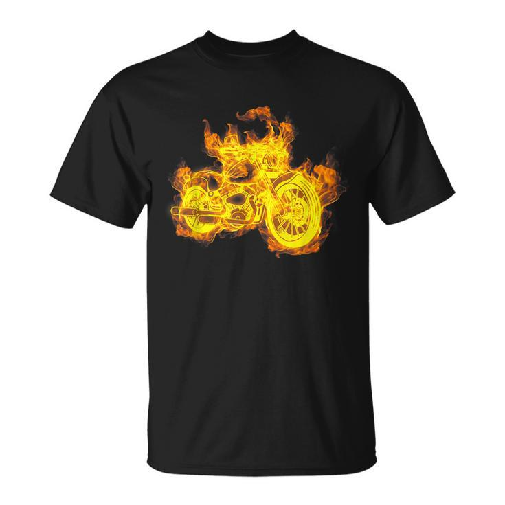 Fire Motorcycle Flames Motorbike Bike Motorcyclist Unisex T-Shirt | Mazezy