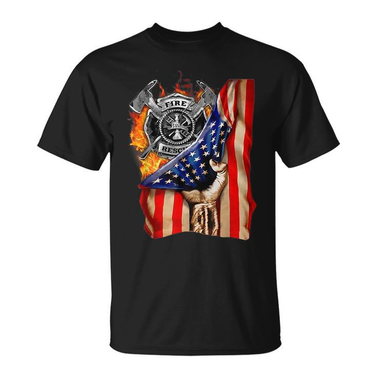 Firefighter American Flag Pride Hand Fire Service Lover Gift  Unisex T-Shirt