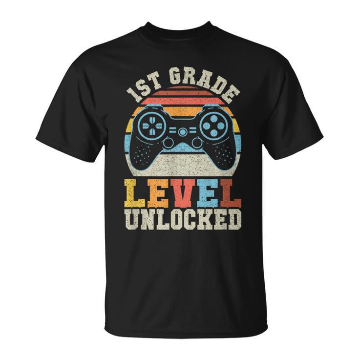 First Grade Level Unlocked Gamer 1St Day Of School Boys  Unisex T-Shirt