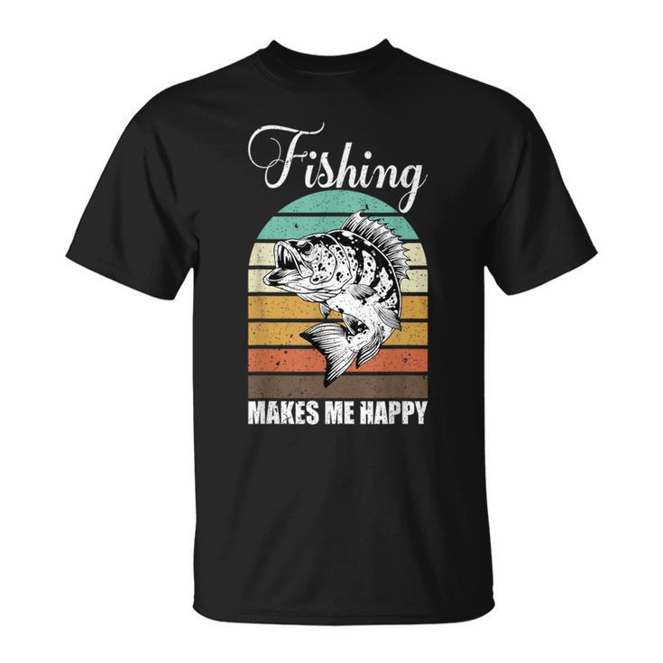 Fishing Makes Me Happy Retro Men's T-shirt Back Print