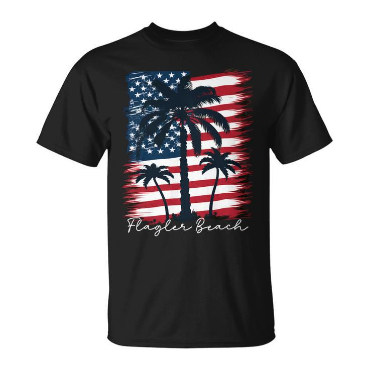 Flagler Beach Patriotic American Flag Palm Trees Unisex T-Shirt