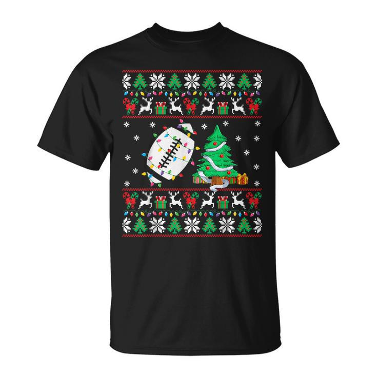 Football Ugly Christmas Sweater Football Player Xmas Lights T-Shirt