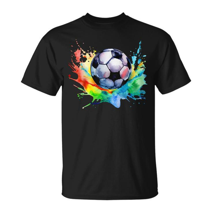 Football Watercolor Soccer Ball Artsy Splash Player Team T-Shirt
