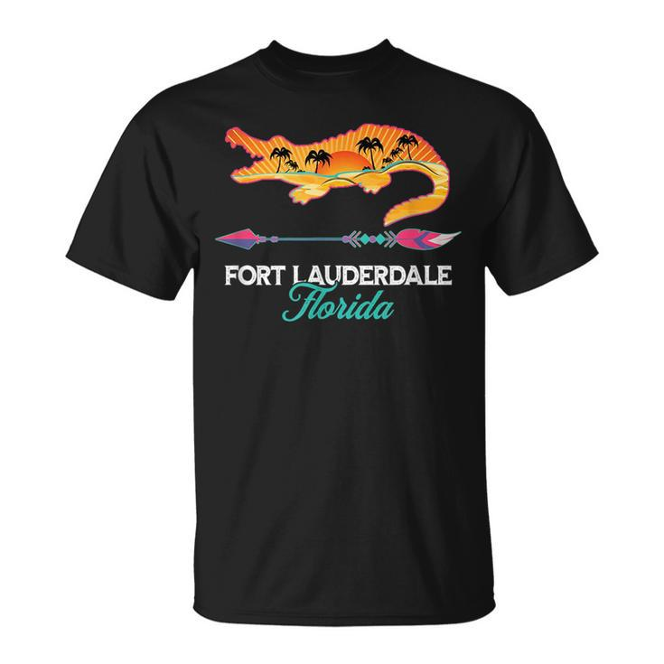 Fort Lauderdale Florida Alligator Retro Palm Trees Souvenir  Unisex T-Shirt