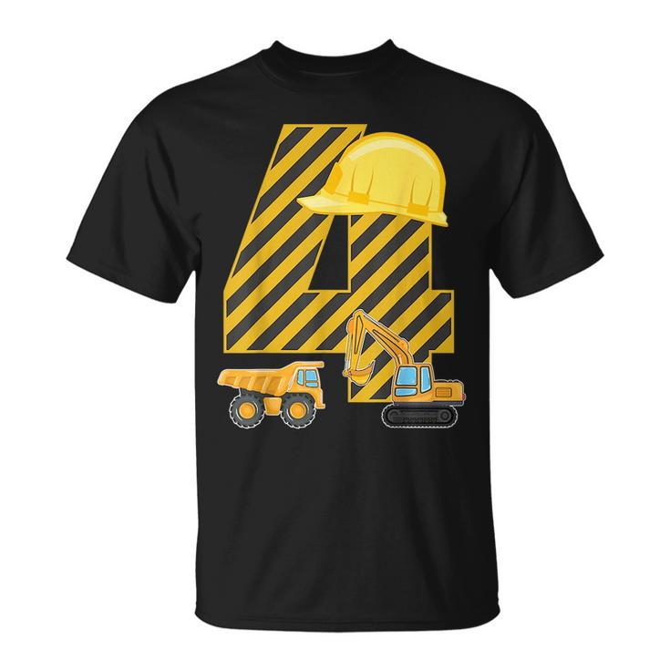 Four 4Yr 4Th Birthday Construction Outfit Boy 4 Years Old Construction Funny Gifts Unisex T-Shirt