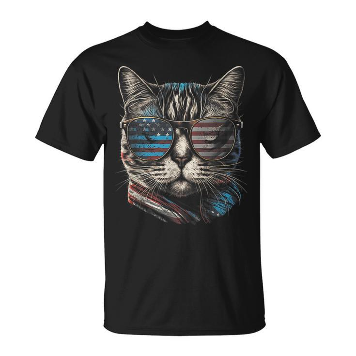 Fourth 4Th Of July Cat American Flag America Patriotic Funny  Unisex T-Shirt