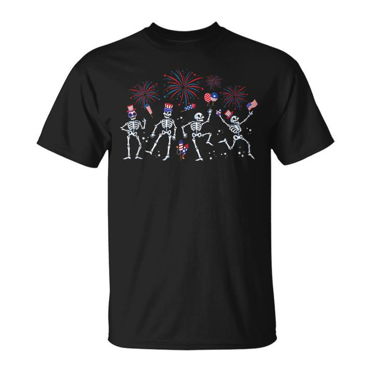 Fourth Of July America Skeletons Dancing With American Flag  Dancing Funny Gifts Unisex T-Shirt