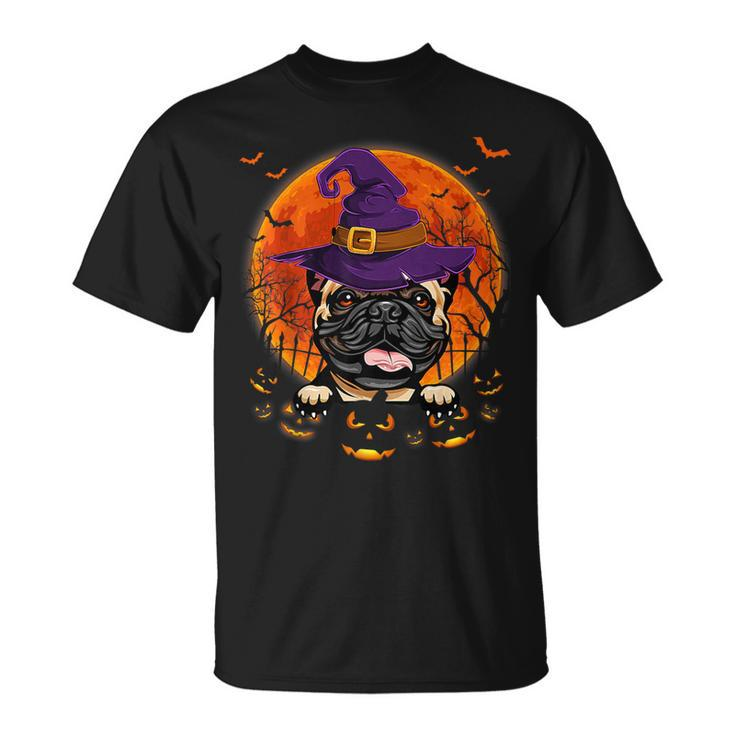 French Bulldog Witch Halloween Pumpkin Scary Costume T-Shirt