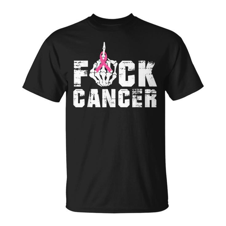 Fuck Cancer Skeleton Middle Breast Cancer Warrior Octocber T-Shirt