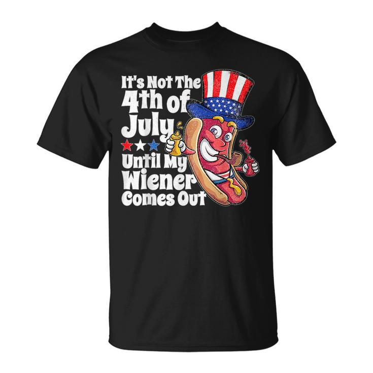 Funny 4Th Of July Hot Dog Wiener Comes Out Adult Humor Gift Humor Funny Gifts Unisex T-Shirt