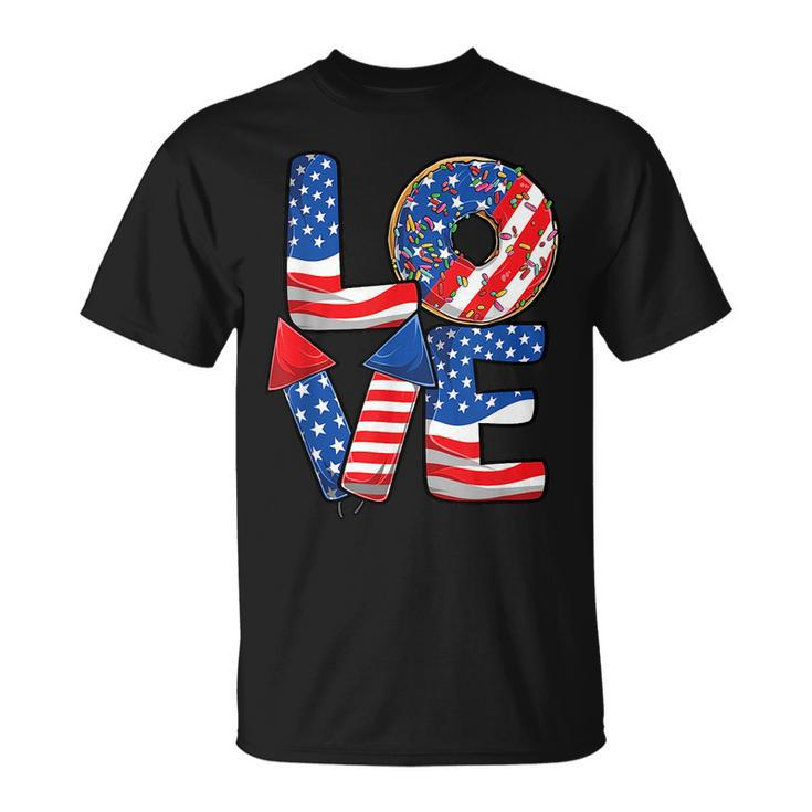 Funny 4Th Of July Love Donut Patriotic American Flag Usa Unisex T-Shirt
