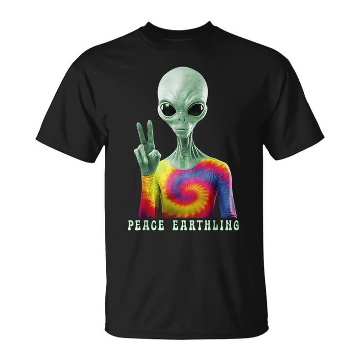 Funny Alien Peace Sign Tie Dye Peace Earthling Alien Funny Gifts Unisex T-Shirt