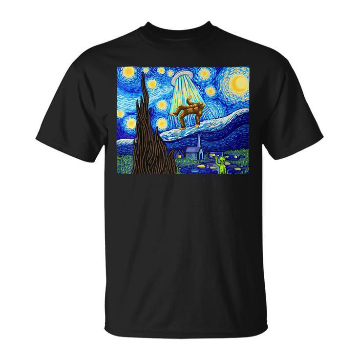 Funny Bigfoot  Bigfoot Alien  Funny Starry Night Unisex T-Shirt